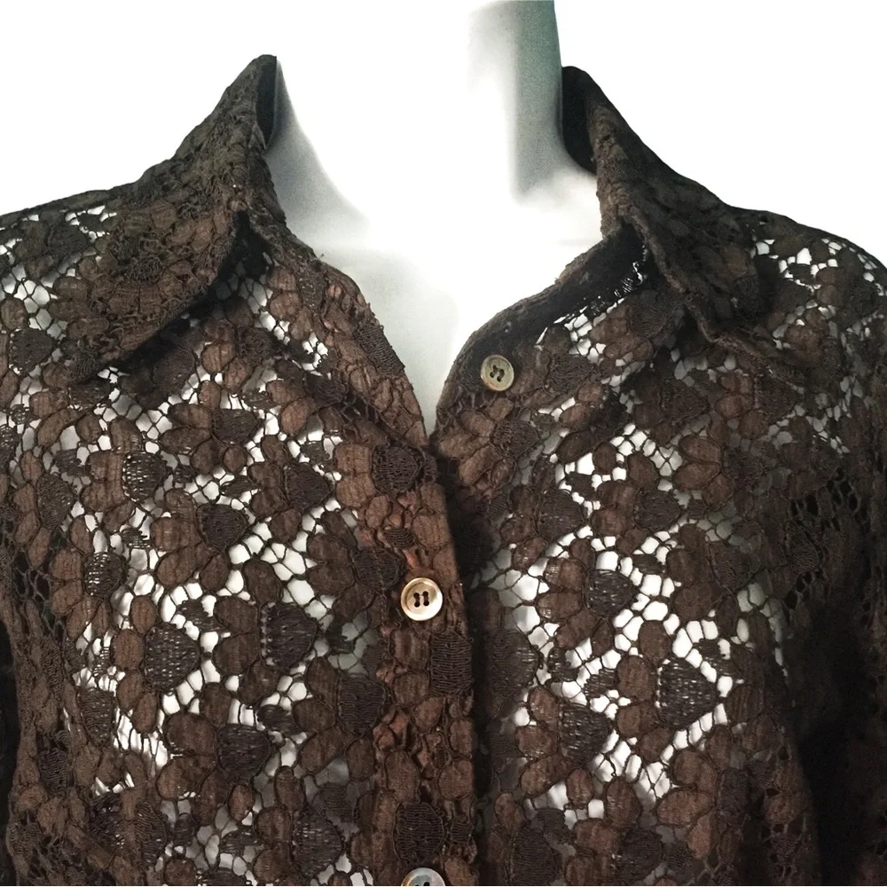 Vintage The Wrights Lace Button Down Shirt - Picture 3 of 7